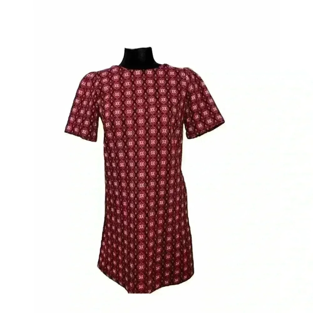 Ann Taylor Loft Scroll Floral Jacquard Shift Dress in Red and Black Medium